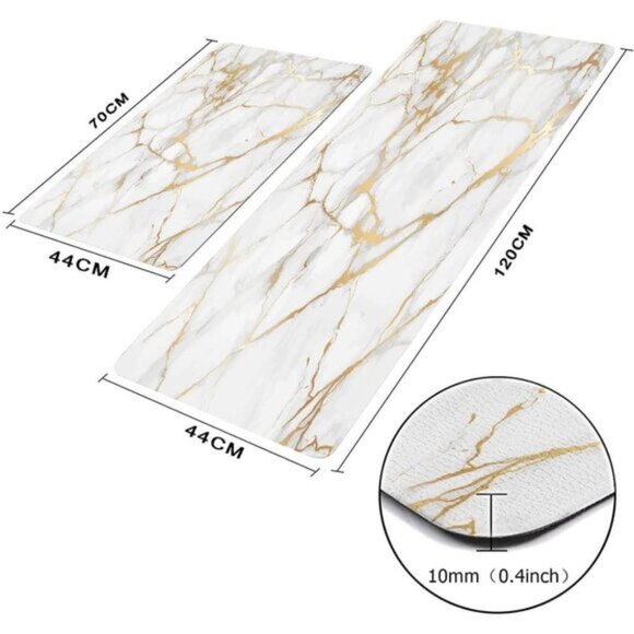 New 2 PCS Marble Kitchen Mats PVC Non Slip Waterproof Kitchen Mats - Picture 3 of 6